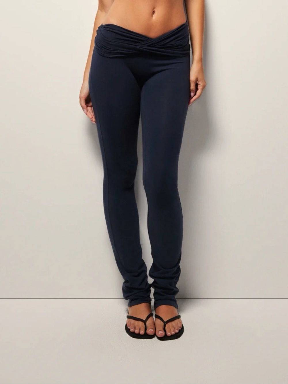 Khy Asymmetrical Fold Over Leggings Navy Small